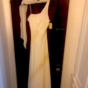 Beautiful off white one shoulder dress with Shaw